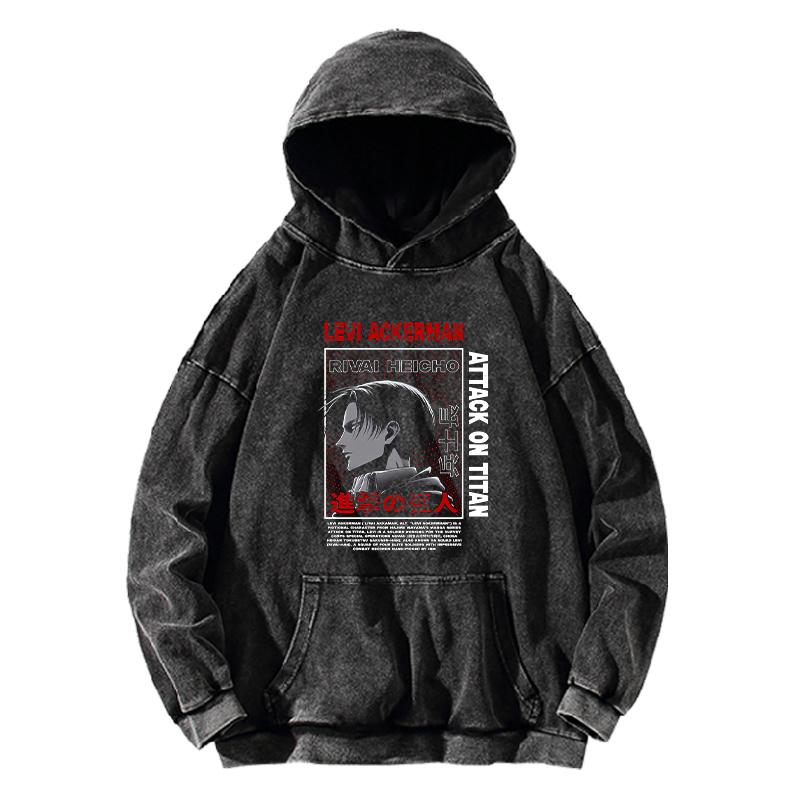 

Attack on Titan Hoodie Rival Ackerman Manga Sweatshirt Men Women Long Sleeve Streetwear Clothing Vintage Washed Cotton Pullover XXL чёрный