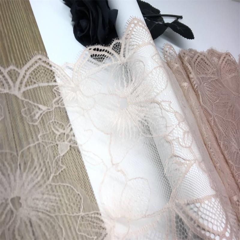 ( 3 Colors ) 1.5m X 22.5cm French Chantilly Lace, Non-stretch Eyelash Mesh Lace Trim for Lingerie, Dress, Garment, Sewing & Crafting
