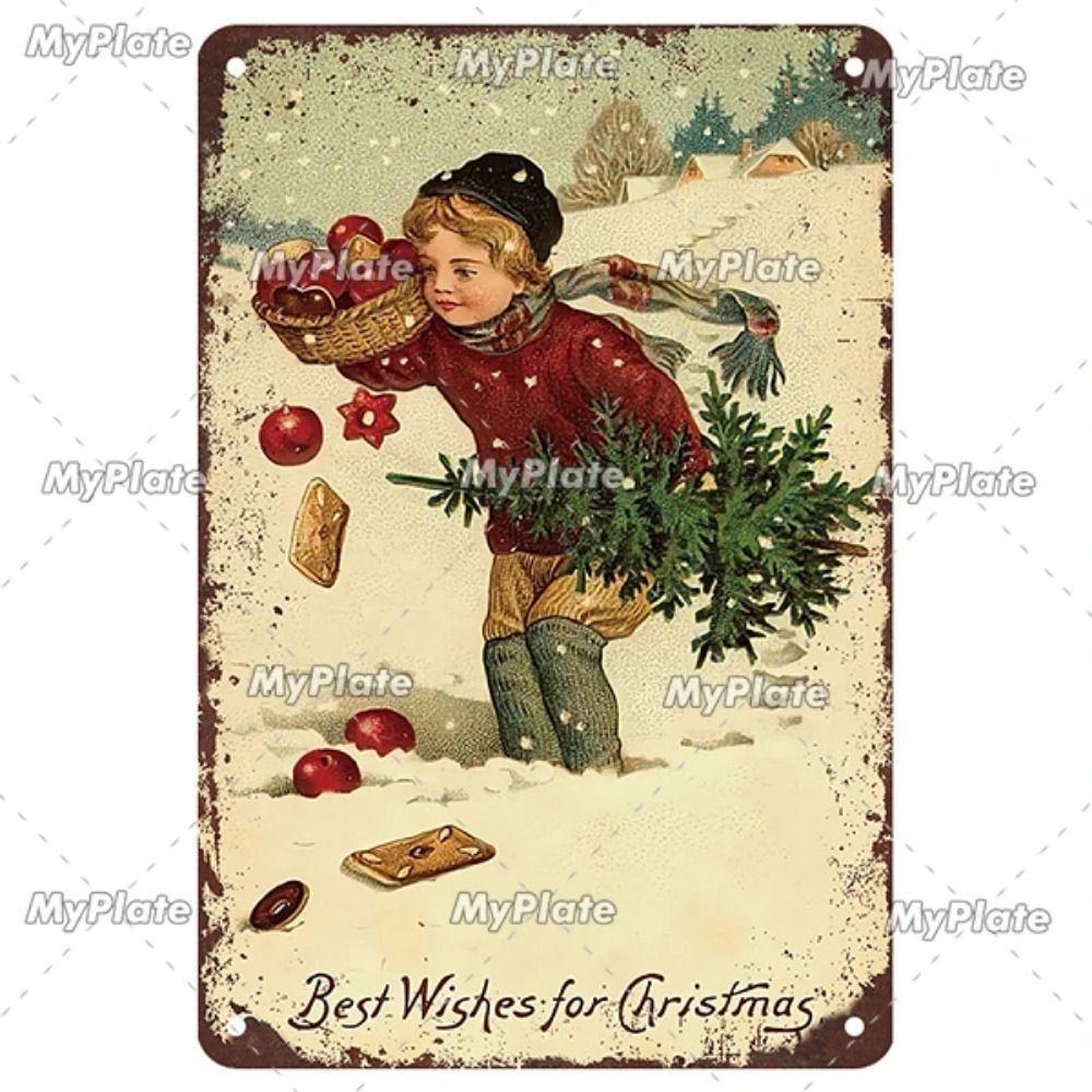 Vintage Christmas Metal Tin Sign Home Festive Wall Decor