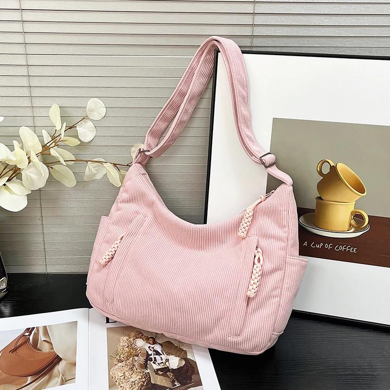 Solide Samt-Schultertasche mit großem Fassungsvermögen, Zippverschluss aus gedrehtem Stoff, lässige Tragetasche, Umhängetasche