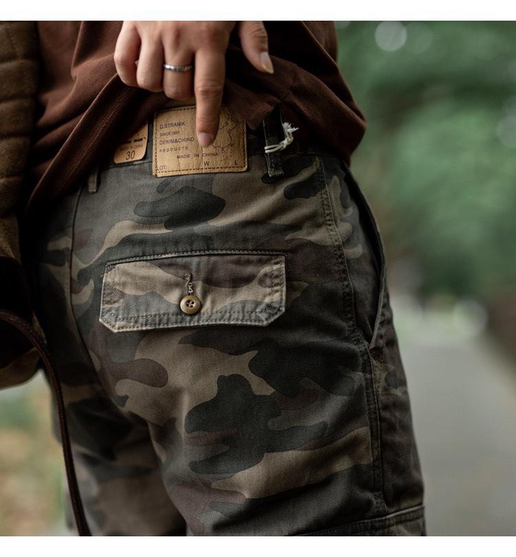 Men's Heavyweight Cotton Camo Jogger Pants - Loose, Multi-Pocket, for Autumn.