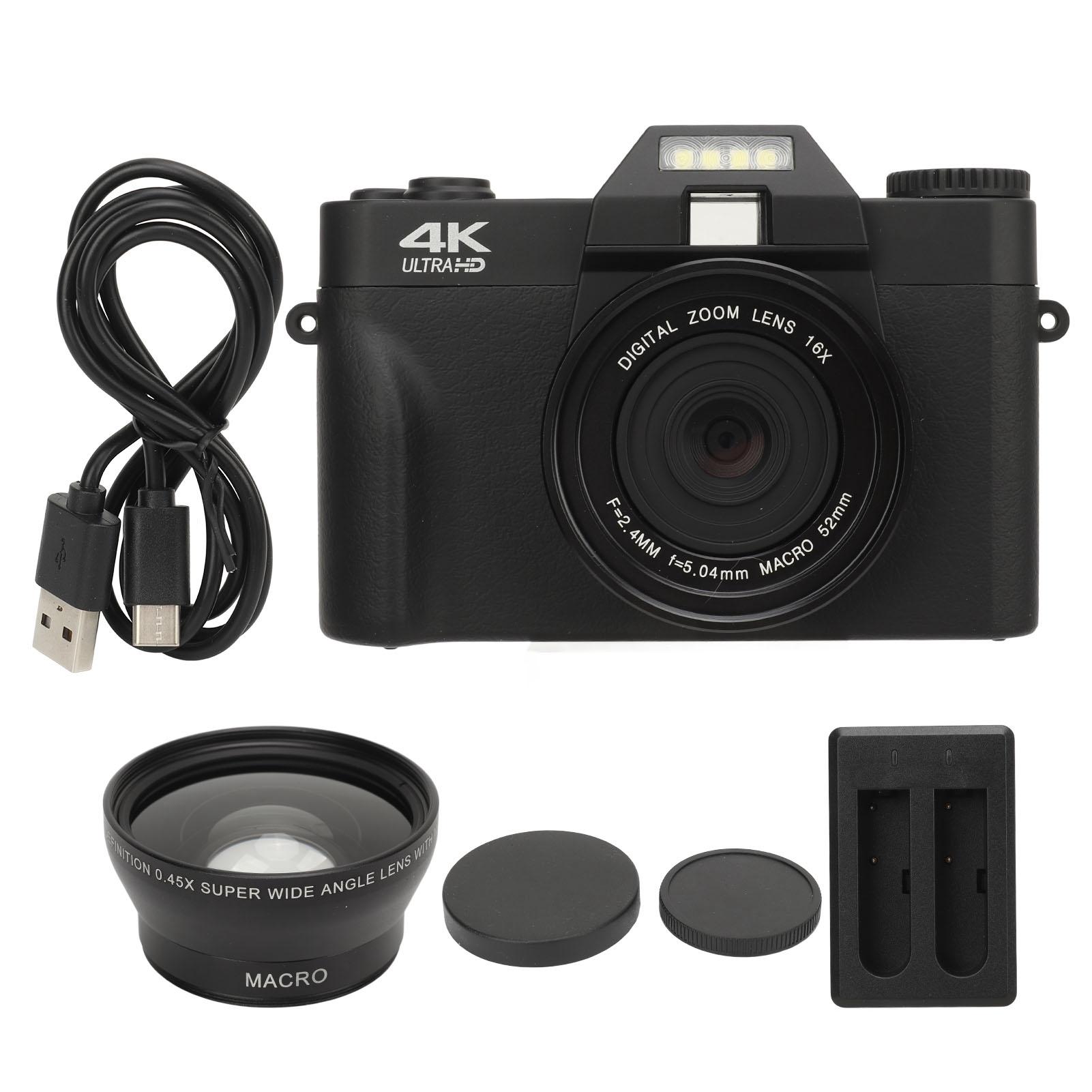 

56-мегапіксельна цифрова камера 4K із поворотним екраном на 180 градусів із зарядним пристроєм 1500 мАг, 16-кратним цифровим автофокусом