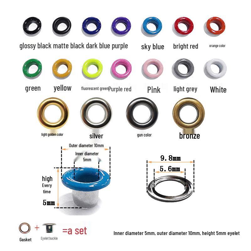 Barevná kovová očka a nýty na oblečení a doplňky