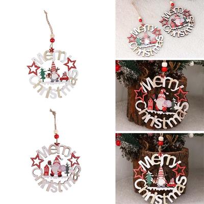 Faceless Old Man Christmas Wooden Pendant Rudolph Handmade Christmas Tree Pendant Hanging Round Christmas Decoration Christmas