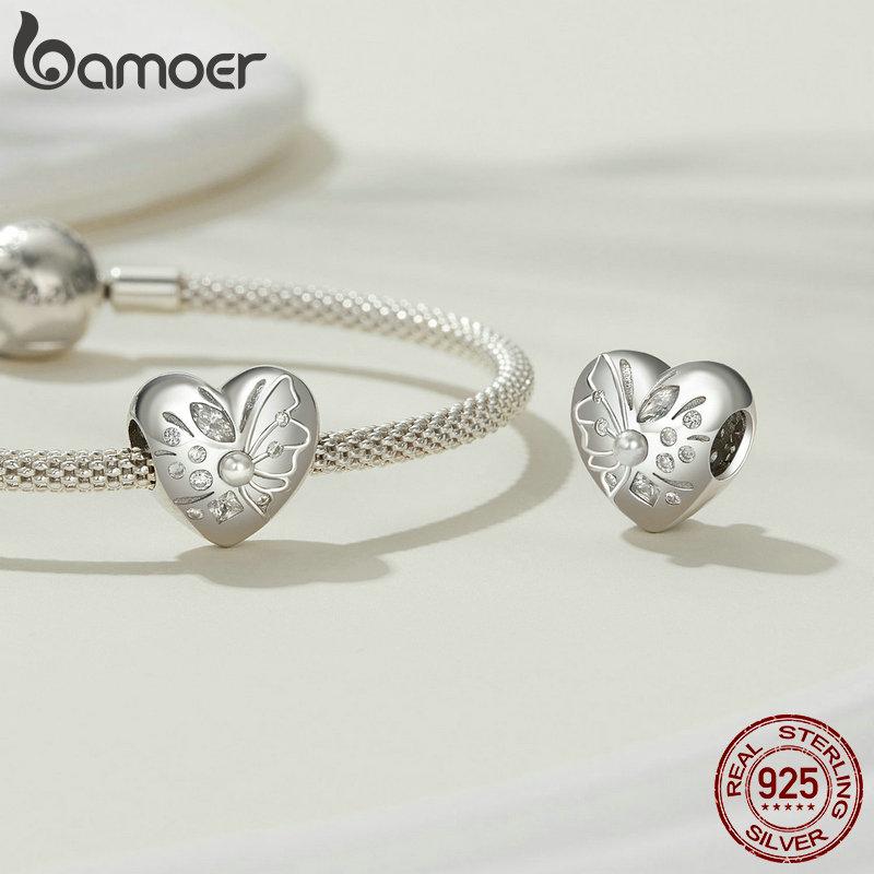 BAMOER 925 Sterling Silver Sun and Moon Heart Charms Beads with Nano Opal Fit European Bracelets & Necklace Jewelry Accessories