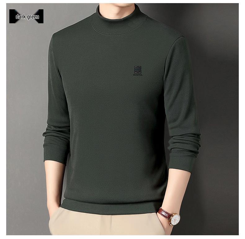 Men's Winter Fleece-Lined Casual High Collar Sweatshirt - Dad's Warm Base Layer Top