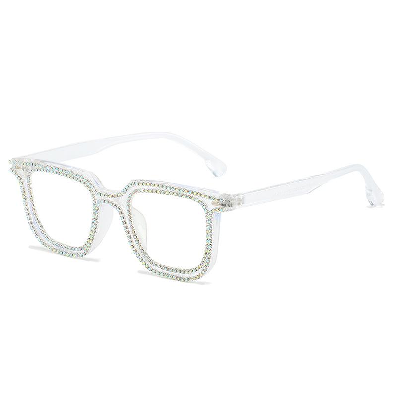 

Квадратная оправа для очков, Персонализированные очки с плоскими линзами из ПК, инкрустированные бриллиантами, Забавные и изысканные солнцезащитные очки Douyin. regular