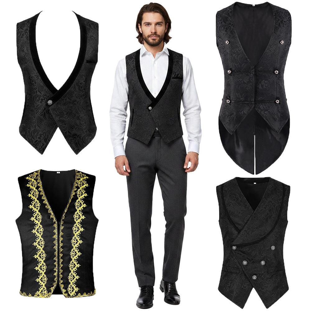 Men's Vests Medieval-style Vintage Costume Tuxedo Sleeveless Vests European Vintage Stage Halloween Costume Gothic Jacket Set