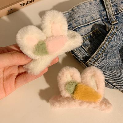 1 Stück Rosa flauschige Hasenohr-Haarspange, Damen flauschige Haarspange, Pony, Seitenclips, Haarschmuck, neuer Winter-Haarklammer