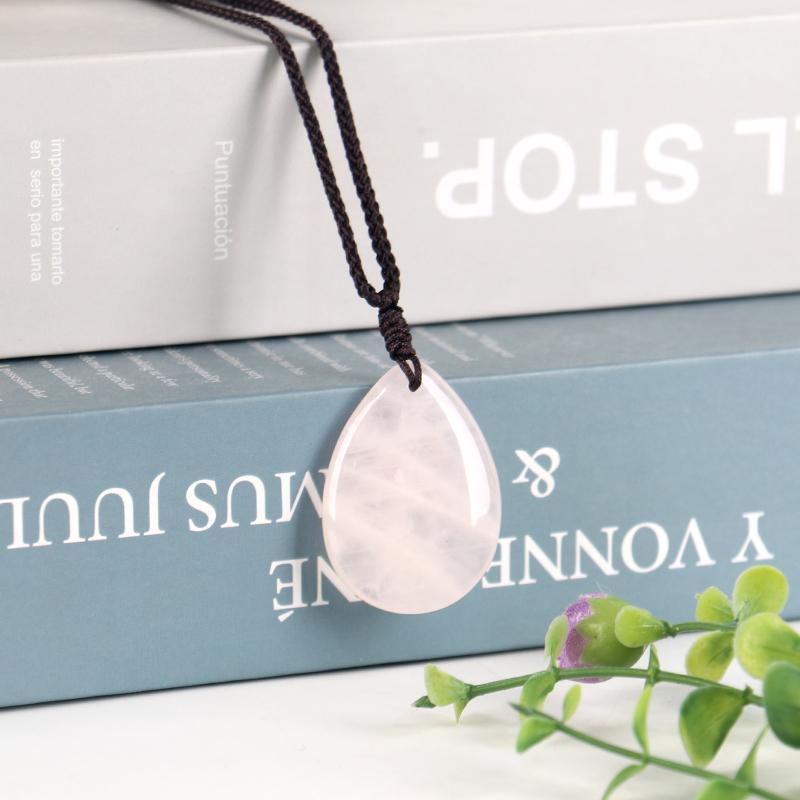 Natural Stone Tear Drop Pendant Amethyst Rose Quartz Water Drop Shape Pendant Stainless Steel Chain Necklace One Size розовый кварц
