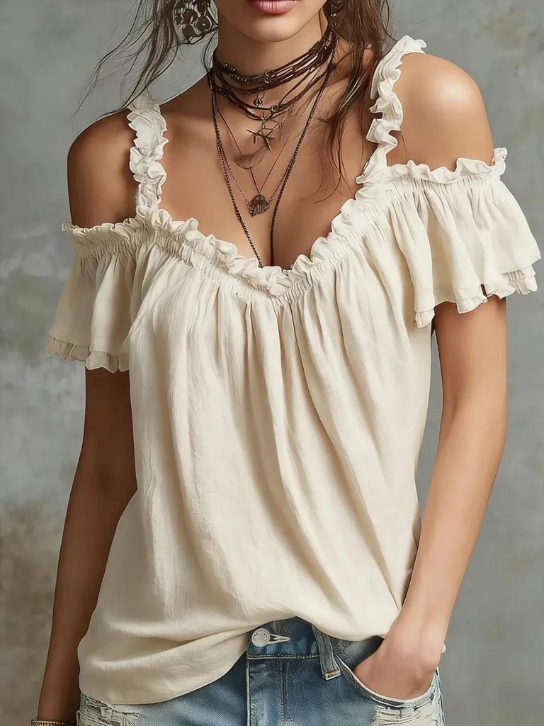 2026 European Spring/Summer Women's Cotton Linen Ruffle Collar Casual Camisole Top