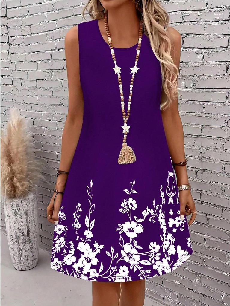 Elegantes ärmelloses Midi-Kleid mit floralem Print für Damen (Europäisch & Amerikanisch), Übergrößen erhältlich