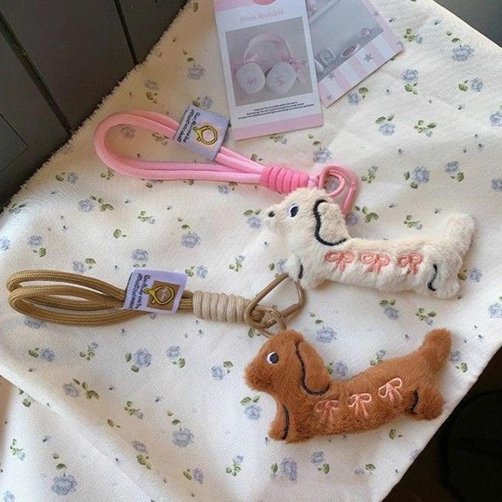2Pcs Cute Plush Animal Bag Accessories Cartoon Look Soft Bag Pendant Couple Key Holder Ideal Purse Decoration Gifts
