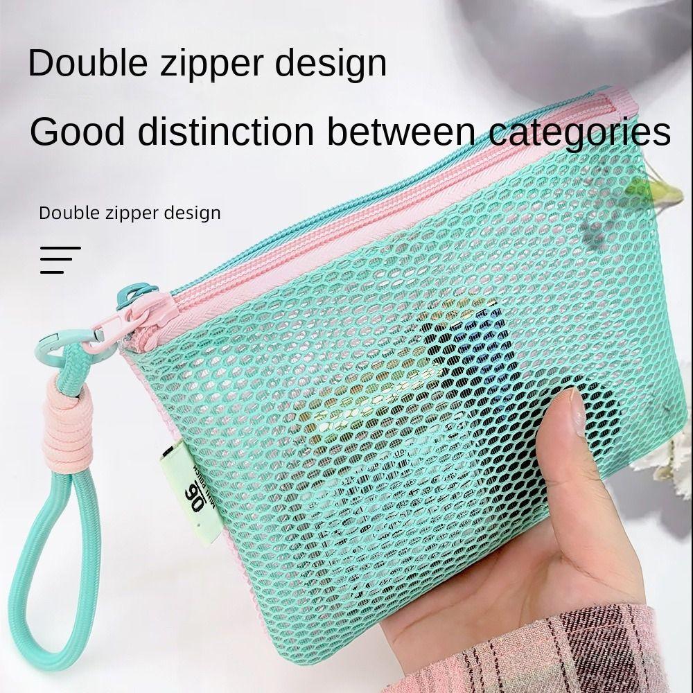Mesh Mesh Cosmetic Bag Portable Large Capacity Mesh Toiletry Storage Pouch Multifunctional Zipper Mesh Pencil Case