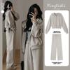 Women's Hong Kong Style Autumn-Winter Casual Sweatshirt & Wide-Leg Pants Set - Age-Reducing, Slimming, Hooded Two-Piece for Running