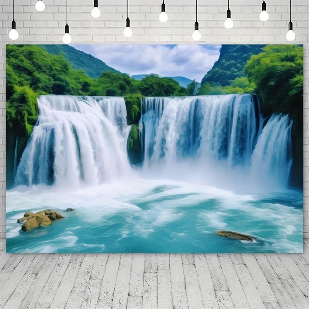 Stunning Waterfall and Forest Cliff Photography Background - Home decor polyester tapestry for birthday parties and photo shoots