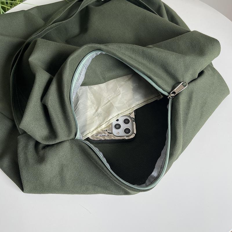 Solid Canvas Shoulder Bag Large Capacity Crossbody Bag Casual Shopping Bag with Adjustable Strap Handbag Daily Travel Bag