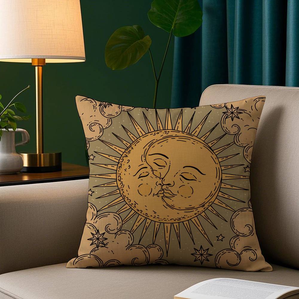 Retro Sun And Moon Pillow Case Short Plush Print Cushion Cover Square Throw Pillow Covers Sofa Home Decor