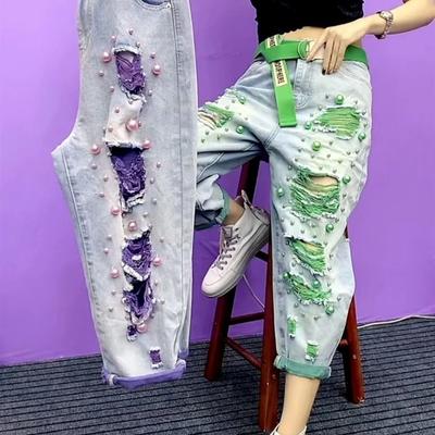 Sommer Neue Europäische Stil Sexy Loch Nagel Perle Frauen Jeans Mode Harem Hosen
