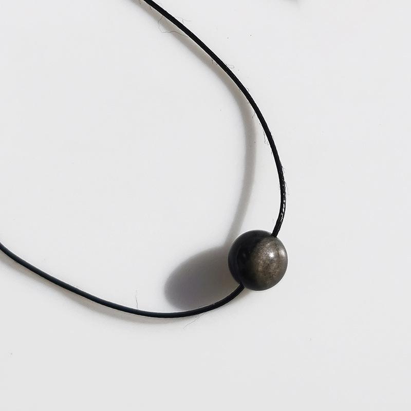 Unisex Retro Geometric Stone Pendant Necklace with Rotating Bead & Leather Cord – Versatile, High-End, Colorfast Design for Women & Men