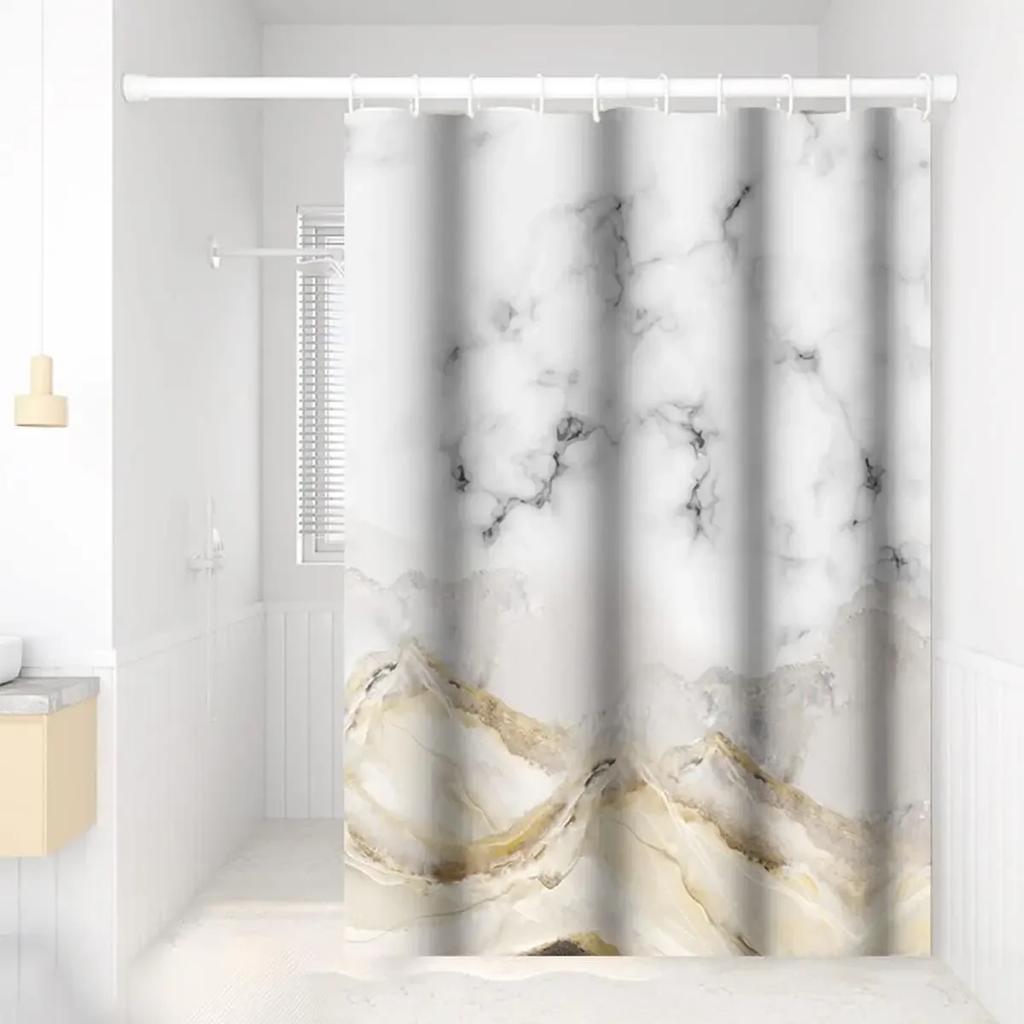 Blue Shower Curtain, Marble Shower Curtain for Bathroom Stall RV Watercolor Abstract Waterproof Fabric Shower Curtain Set