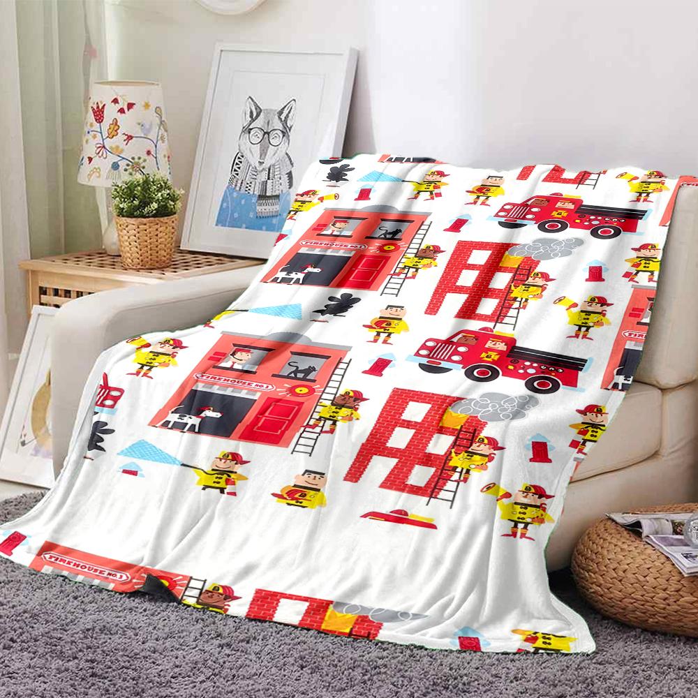 Feuerwehr-Thema Bedruckte Decke - Perfekt für Sofa, Bett, Reisen & Outdoor-Nutzung | Maschinenwaschbar, Gemütlich & Langlebig.