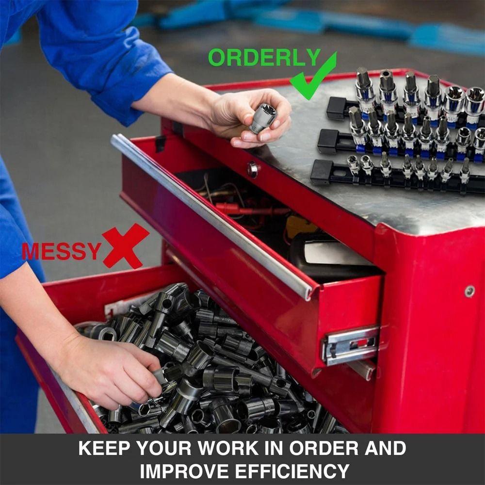 Large Capacity ABS Socket Organizer 1/4Inch 3/8Inch 1/2Inch Socket Clip Rail Holder Socket Rack