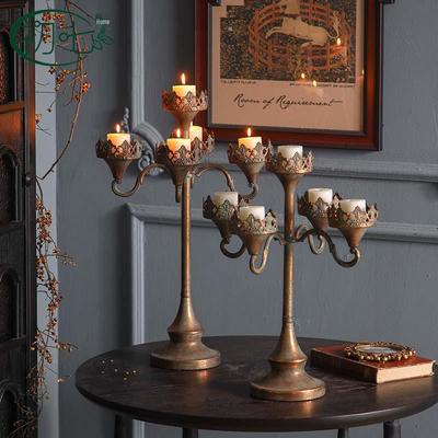 European Distressed Iron Floor Candle Holder Ornament