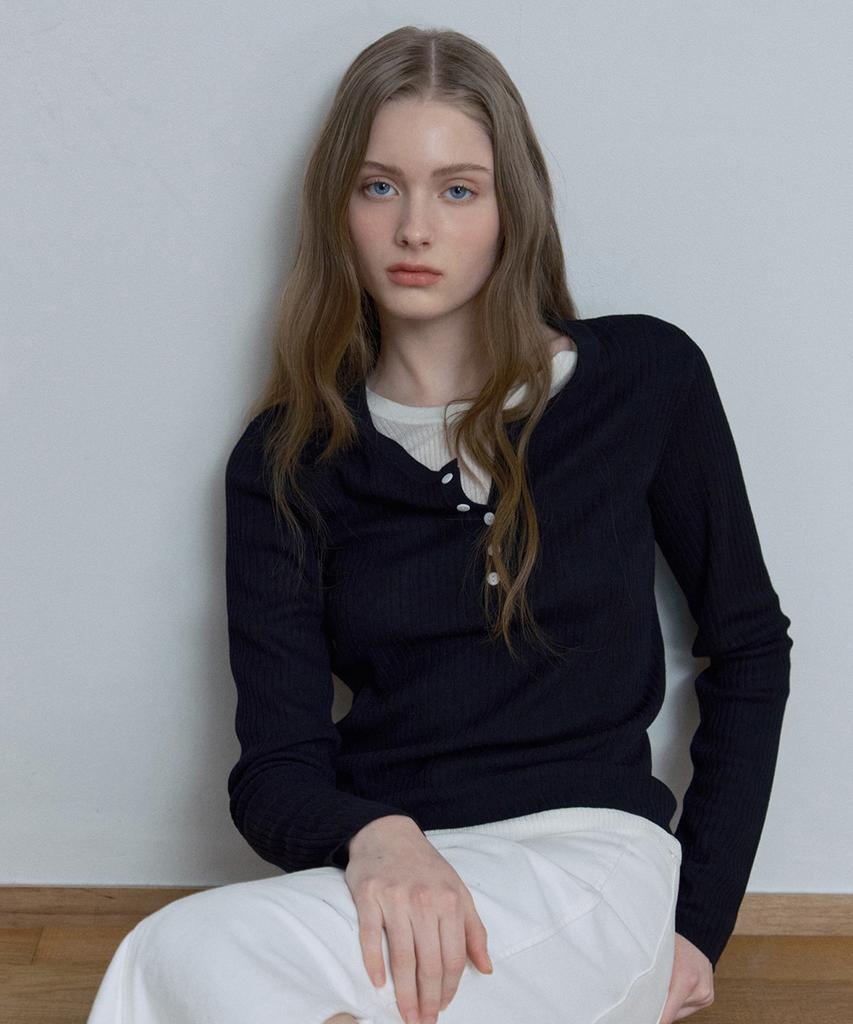MIND BRIDGE WOMEN [W] Henley Neck Layered Knit - 2 Colors