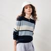 Kemeng Boka Damen Langarm-T-Shirt mit Streifen und Farbblock aus Maulbeerseidenmischung