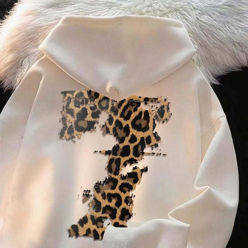 Oversized Hooded Sweatshirt With Leopard Print