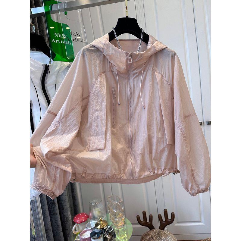 

KMI European Station Hoodie with Drawstrings Short Sun Protection Clothing Women s Jacket Thin Breathable Outdoor Sports Outwear Early Autumn Pink L