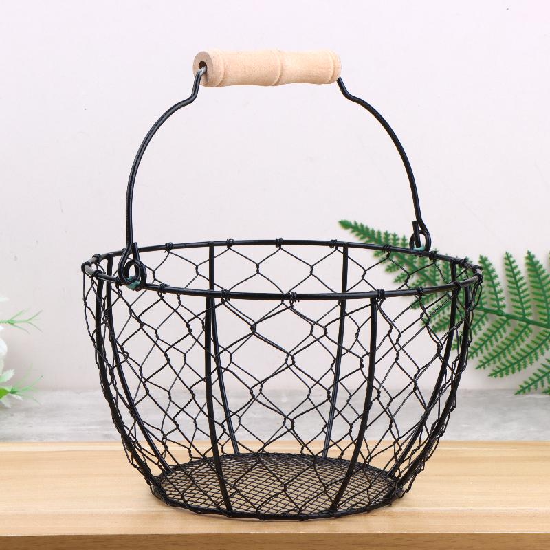 Egg Basket Round Metal Wire Basket With Handle Multipurpose Food Storage Organizer Fruit Vegetable Holder For Kitchen Picnic