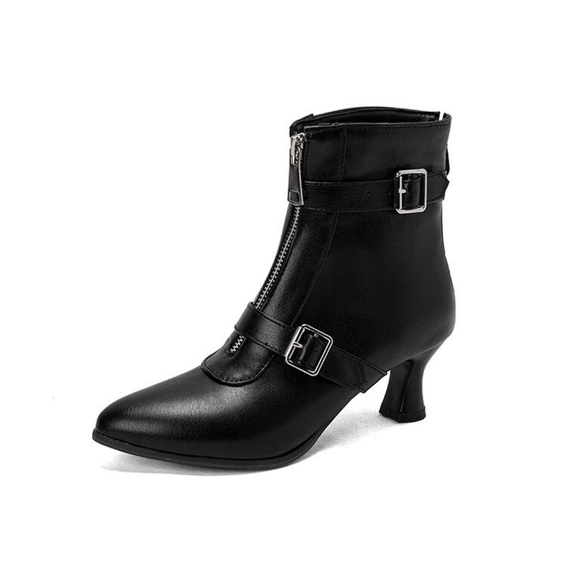 Chunky Heels Ankle Boots Women Pointed Toe Winter Shoes Women Belt Buckle Big Size Botas Custom Denim zapatos mujer WSH4726