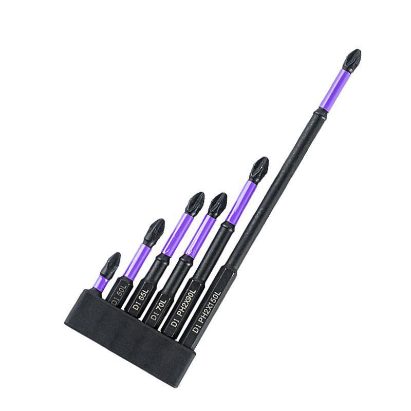 6-Piece Purple Non-Slip Phillips Head Screwdriver Bit Set with Magnetic Tips