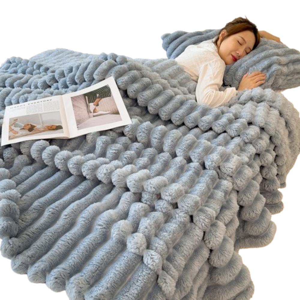 Plush Nap Blanket 200x150cm Bed Sheet Cover Blanket Simple Faux Rabbit Fur Blanket Living Room
