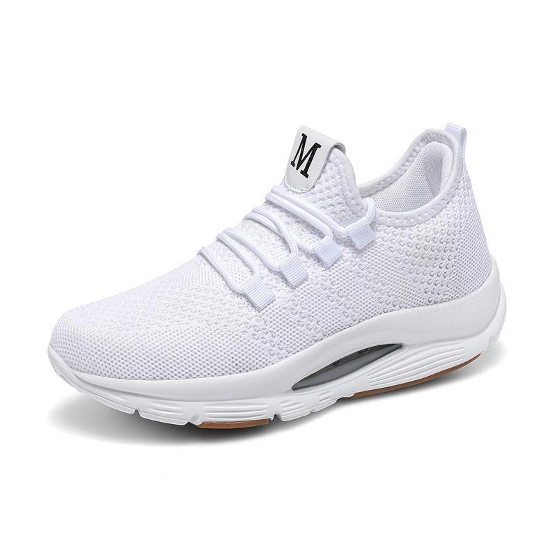 Flying woven dense mesh air cushion rocking shoes women's mesh sports shoes travel shoes platform student white shoes