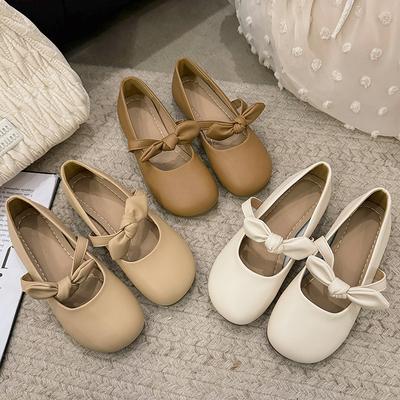 Mary Jane Shoes Women's Gentle Wind Bow Flat Bottom Shallow Mouth Retro Single Shoes