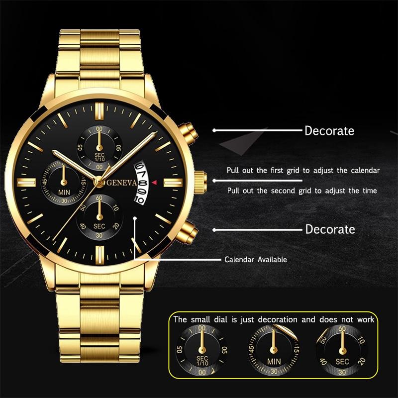 Fashion Men Gold Stainless Steel Watch Luxury Calendar Quartz Wrist Watch Mens Business Watches for Man Clock Reloj Hombre