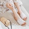 Eleganti pantofole da donna in lino con rifiniture in pizzo, scarpe estive perfette per le signore