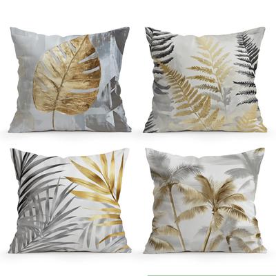 Vintage Gray and Gold Leaves Cushions Pillowcase Polyester Cushion Cover Throw Pillow Pillowcover Home Car Sofa Decor