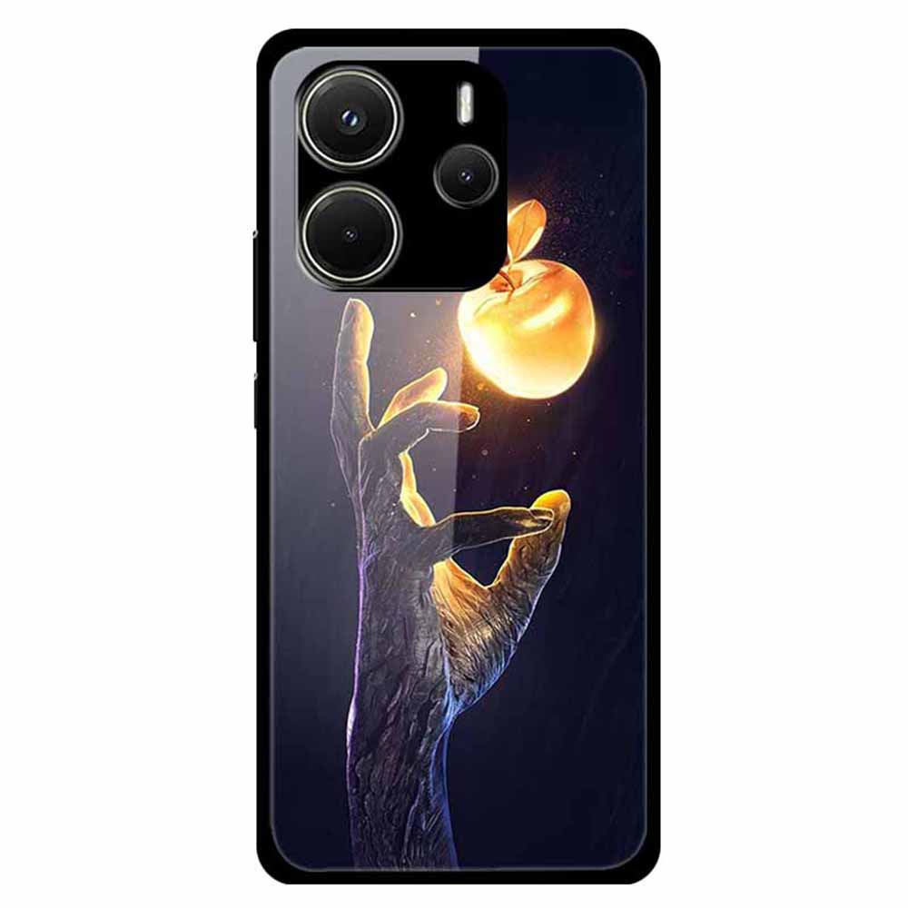 

For Xiaomi Redmi Note 14 4G (163.25x76.55x8.16mm) Case Stylish Pattern PC+TPU+Tempered Glass Cell Phone Cover Golden Fruit
