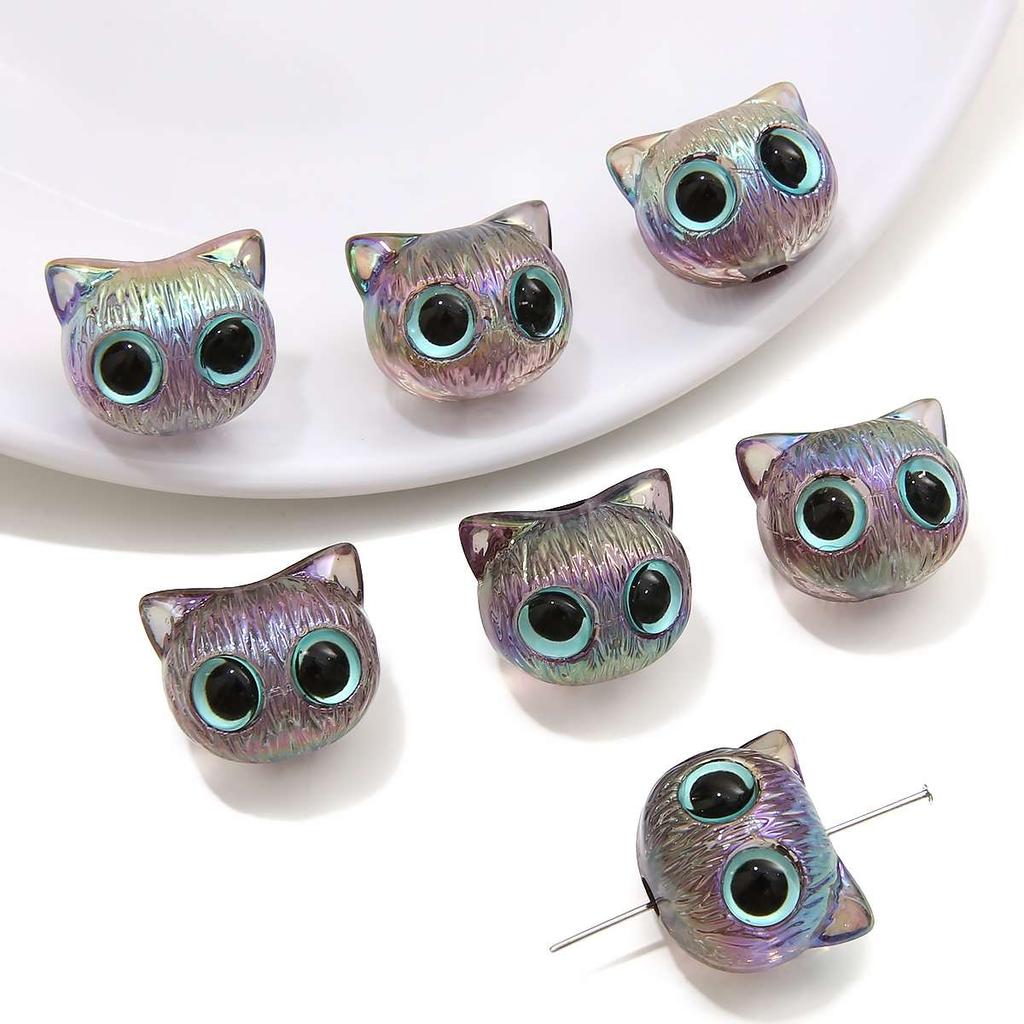 1pc Cartoon Big Eyed Cat Acrylic Owl 3D Cat Head Resin Beads Loose Spacer Beads For DIY Handmade Bracelet Material Jewelry Making Accessories