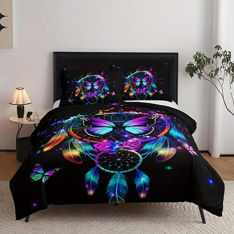 Dreamcatcher Butterfly Print Duvet Cover Set - Soft Breathable Polyester Bedding For All Seasons