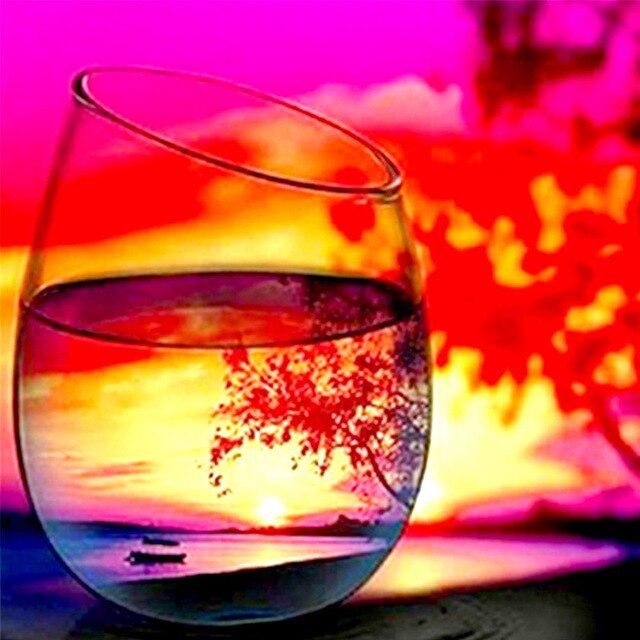 Cup DIY 5D Diamond Painting Full Round Drill Mosaic Sunset Seaside Diamond Embroidery Handmade Kit Holiday Gift Home Decoration