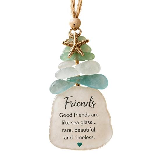 Christmas Tree Decor Sea Glass Ornament, Seaglass Art Hanging with Starfish Charm, Acrylic Ornaments Peace Love Joy Faith Family Friends Hope Pendant