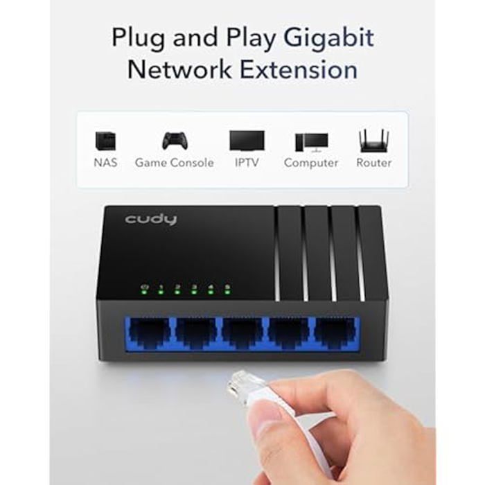 Commutateur Réseau - CUDY - GS105D - 5 Ports Gigabit RJ45 - Plug and Play - Économie d'énergie