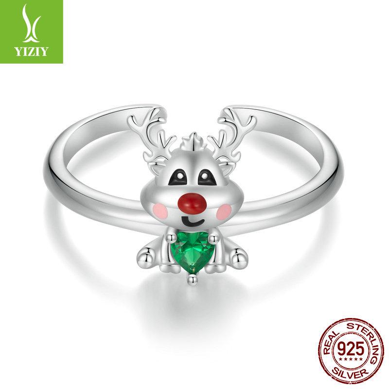 

Yinziyun Sterling Silver Christmas Reindeer Ring - Original Holiday Gift Adjustable (Size 8 US)