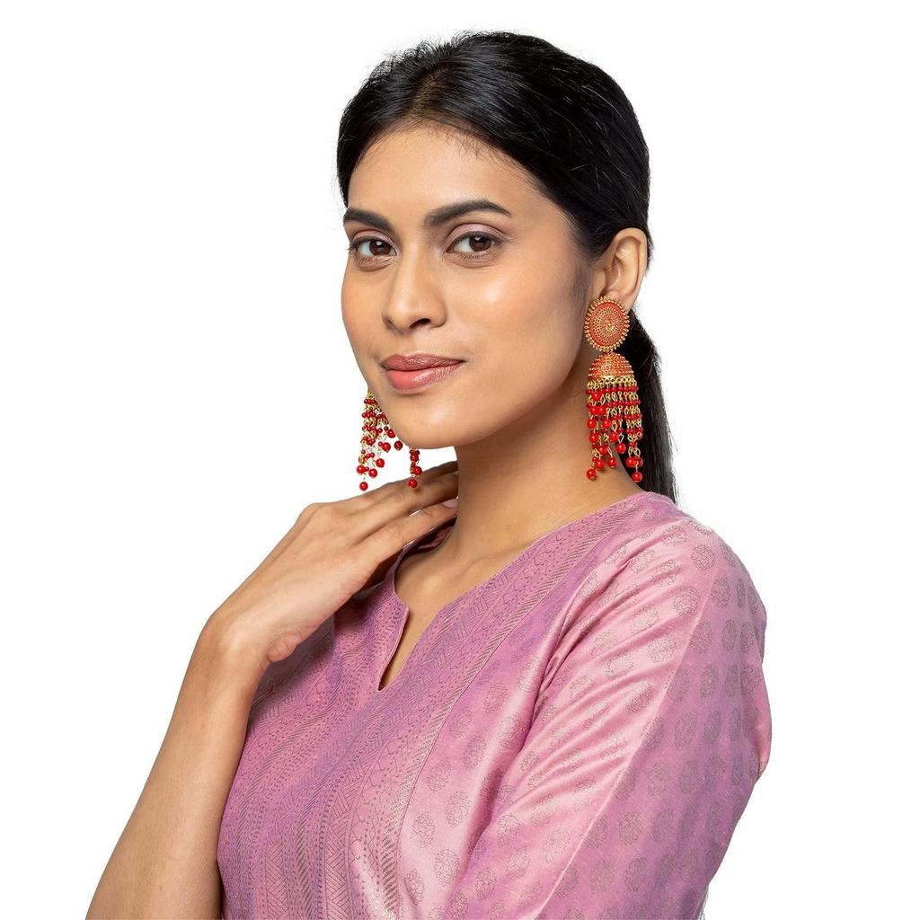 Women's Traditonal Indian Antique Gold Plated Black Meenakari, Pearls Jhumka Earrings