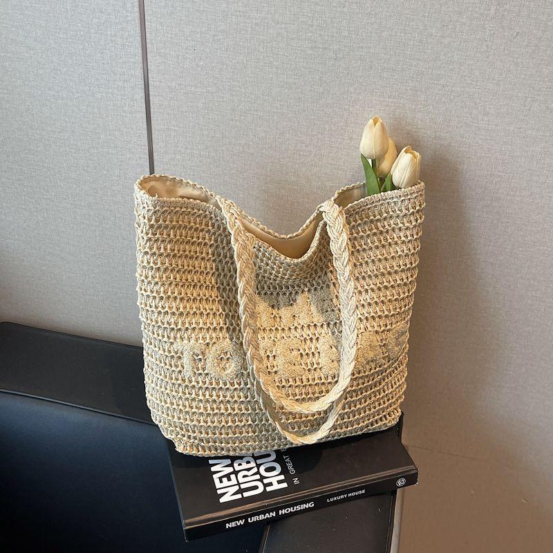 

Пляжная соломенная сумка для отпуска на море, женская, большой вместимости, плетеная, с летним универсальным дизайном, на плечо, сумка-тоут для поездок на работу